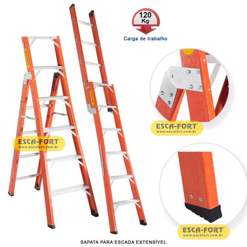 Escada de Fibra de Vidro Tesoura e Singela 8/13D 2.40X4.15 - Esca-Fort