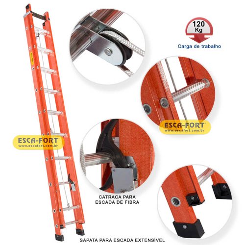 Escada Extensível Fibra de Vidro Vazada 4,20X7,20m - Esca-Fort