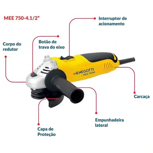 Esmerilhadeira Angular 4.1/2" MEE 750W 220V - Menegotti