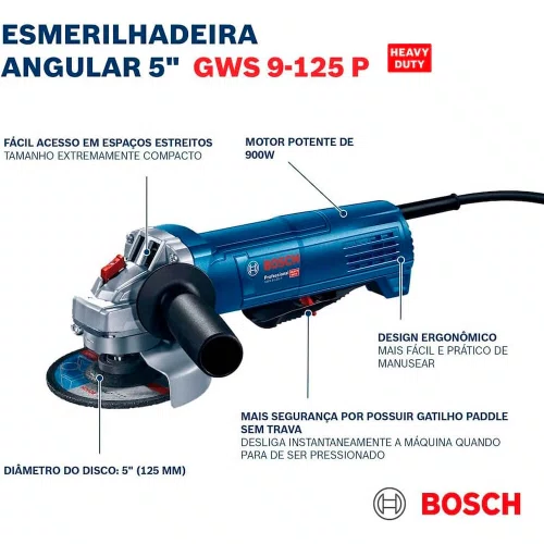 Esmerilhadeira Angular 5" GWS 9-125P 127V 900W - Bosch
