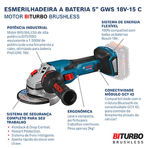 Esmerilhadeira Angular Bosch GWS 18V-15 C - Bosch