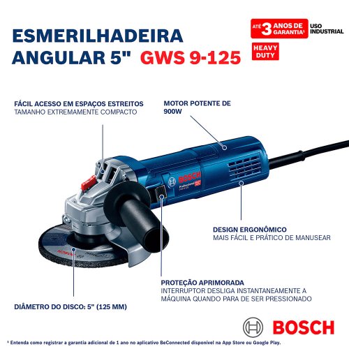 Esmerilhadeira GWS 9-125 900W 220V - Bosch