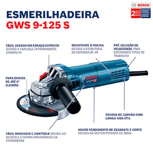Esmerilhadeira GWS 9-125S 220V - Bosch