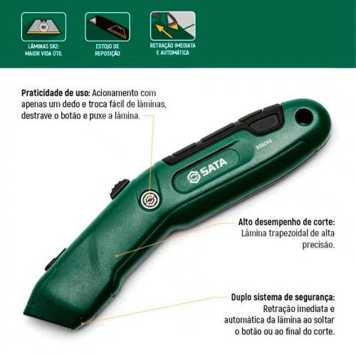 Estilete de Segurança Auto-Retrátil Trapezoidal - Sata