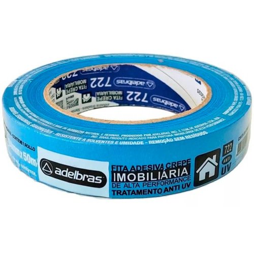 Fita Crepe 722 24mm x  50m Azul (Anti UV-IMOB) - Adelbras