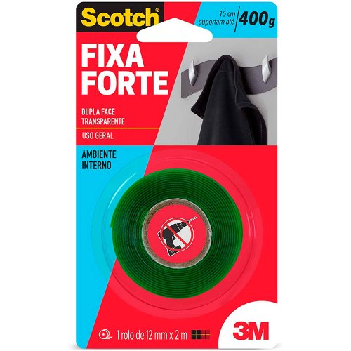 Fita DF Fixa Forte Transparente 12mm x 2m (interno) - 3M