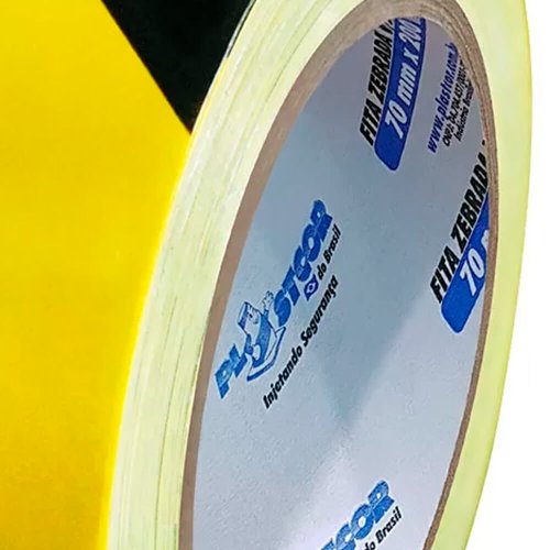 Fita Zebrada de Sinalização Preto / Amarelo 180 m - Plastcor