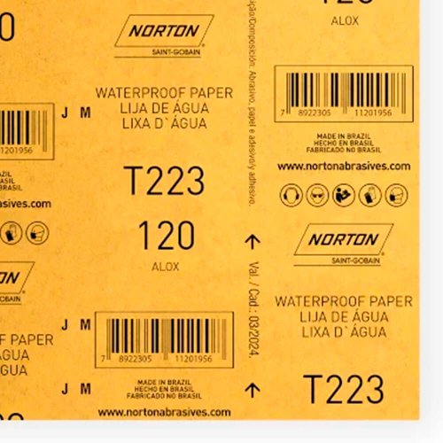 Folha de Lixa D'água T223 225x275mm #120 - Norton
