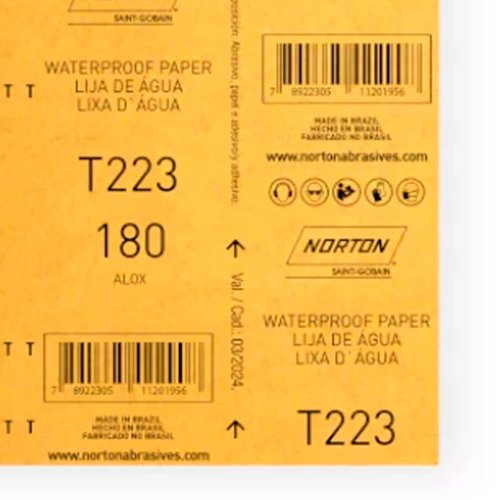 Folha de Lixa D'água T223 225x275mm #180 - Norton