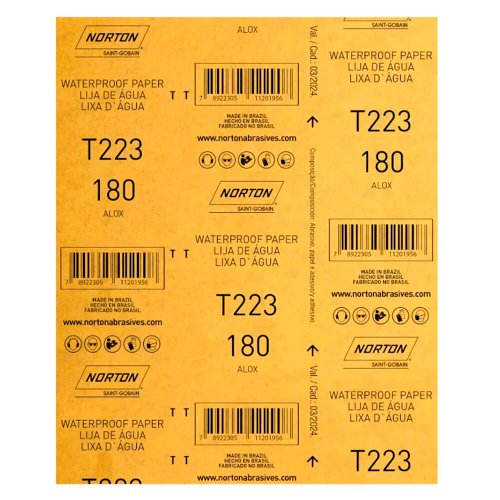 Folha de Lixa D'água T223 225x275mm #180 - Norton