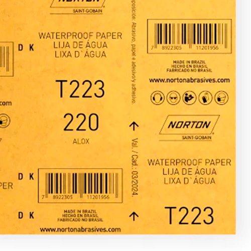 Folha de Lixa D'Água T223 225x275mm #220 - Norton