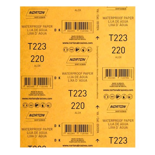 Folha de Lixa D'Água T223 225x275mm #220 - Norton