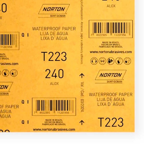 Folha de Lixa D'água T223 225x275mm #240 - Norton