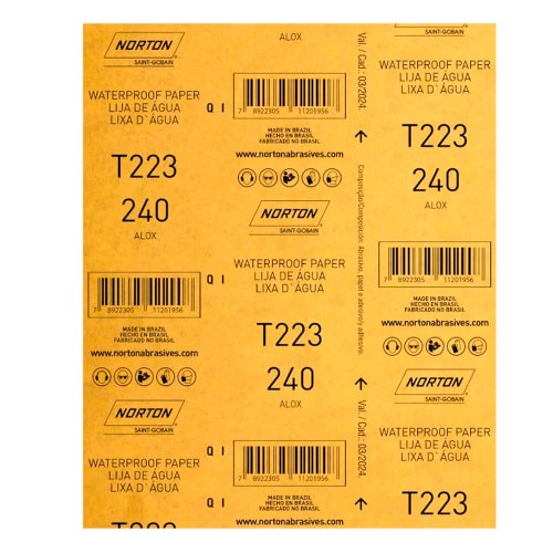 Folha de Lixa D'água T223 225x275mm #240 - Norton