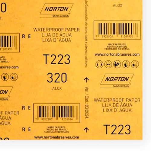 Folha de Lixa D'água T223 225x275mm #320 - Norton