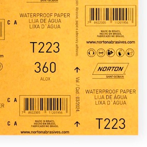 Folha de Lixa D'água T223 225x275mm #360 - Norton