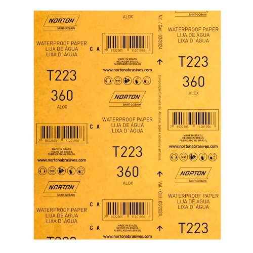 Folha de Lixa D'água T223 225x275mm #360 - Norton