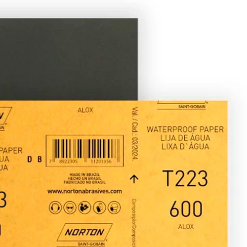 Folha de Lixa D'água T223 225x275mm #600 - Norton