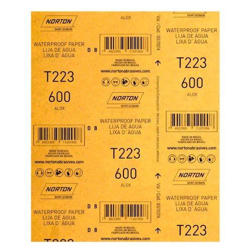 Folha de Lixa D'água T223 225x275mm #600 - Norton