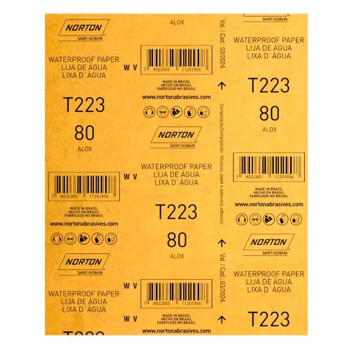 Folha de Lixa D'água T223 225x275mm #80 - Norton