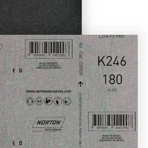 Folha de Lixa Ferro/Metal - K246 Grão 180 225x275mm - Norton