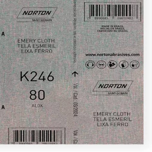 Folha de Lixa Ferro/Metal - K246 Grão 80 225x275mm - Norton