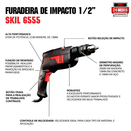 Furadeira de Impacto 6555 570W 127v + 14 Brocas - Skil