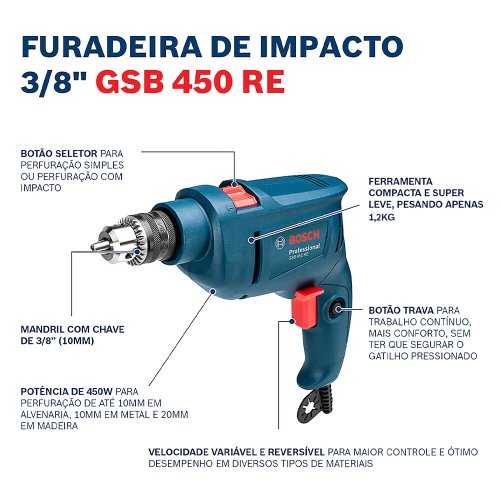 Furadeira de impacto GSB 450 450W 220V - Bosch