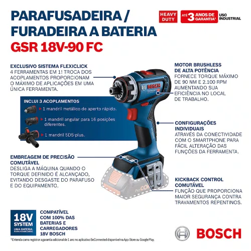 Furadeira/ Parafusadeira à Bateria GSR 18V-90 FC - Bosch