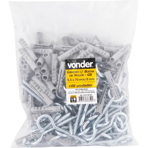 Gancho com Bucha de Nylon 5,5mm x 70m G8 - Vonder