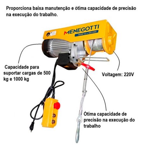 Guincho de Coluna Prime 500/1000KG Com Motor Mono - Menegotti
