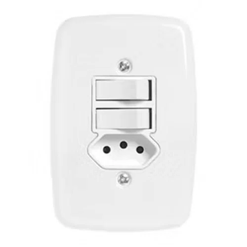 Interruptor 2 Teclas Simples + Tomada 2P + T 10A 250V - Pluzie