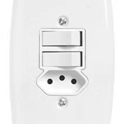 Interruptor 2 Teclas Simples + Tomada 2P + T 10A 250V - Pluzie