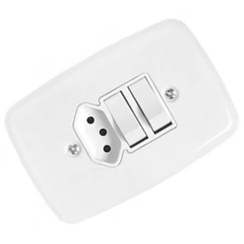 Interruptor 2 Teclas Simples + Tomada 2P + T 10A 250V - Pluzie