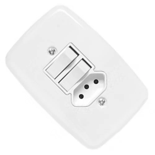 Interruptor 2 Teclas Simples + Tomada 2P + T 10A 250V - Pluzie
