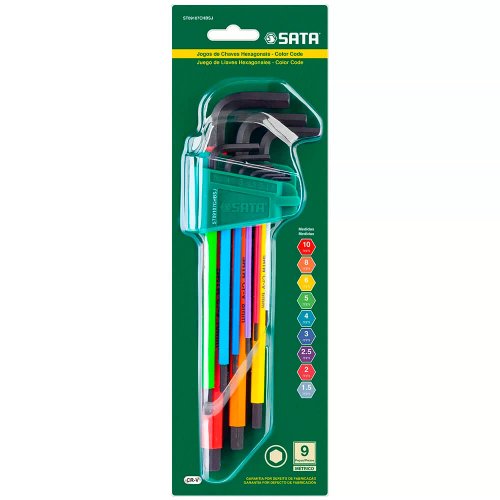 Jogo Chave Hexagonal Longa Color 9 Peças - ST09107CHBS - Sata