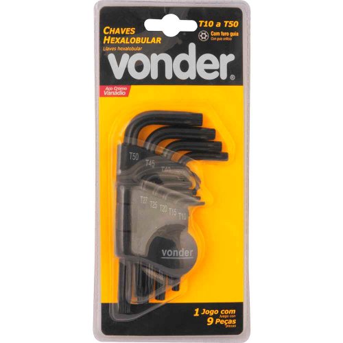 Jogo Chave Torx com 9 peças - T10 a T50 VTX-4 CRV - Vonder