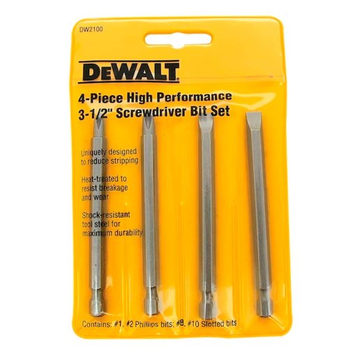 Jogo de 4 Pontas Longas (2 Philips/ 2 Fenda) 3-1/2" - Dewalt