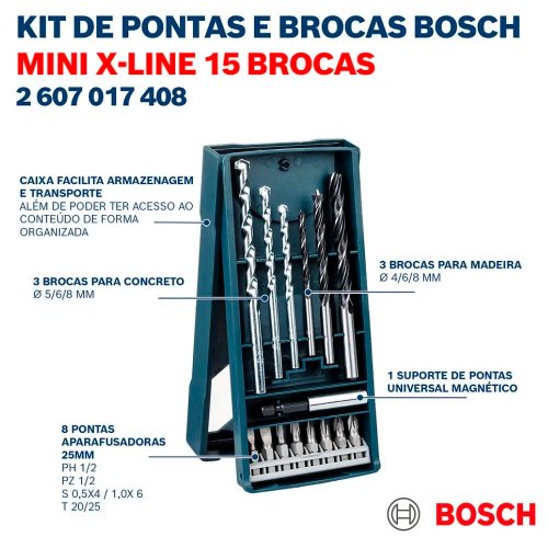 Jogo de Brocas e Bits X-Line com 15 peças - Bosch