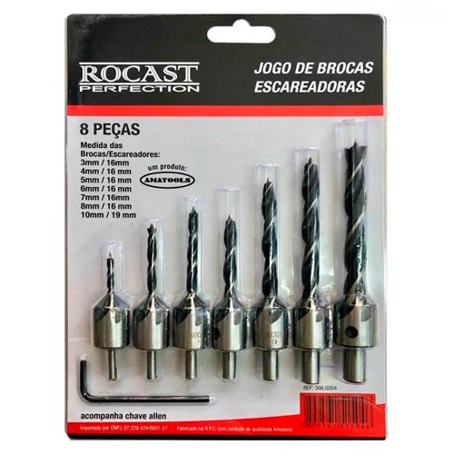 Jogo de Brocas Escareadora 8 peças - Rocast