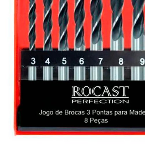 Jogo de Brocas para Madeira 3 Pontas 8pçs 3.0 a 10.0mm - Rocast