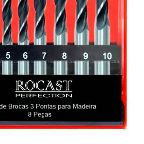 Jogo de Brocas para Madeira 3 Pontas 8pçs 3.0 a 10.0mm - Rocast