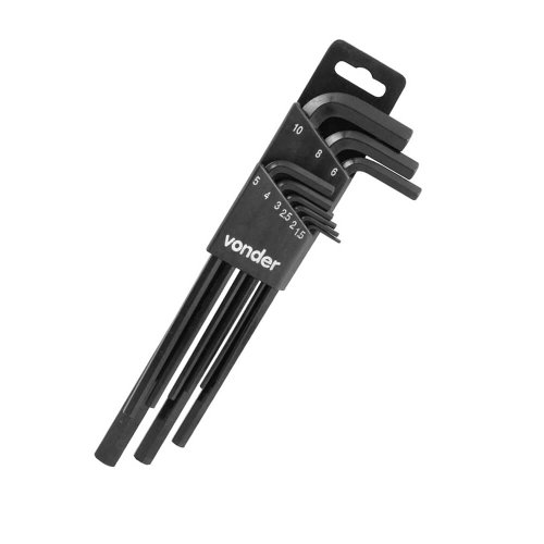 Jogo de Chave Allen Longa 1,5 a 10mm - 9 peças - Vonder