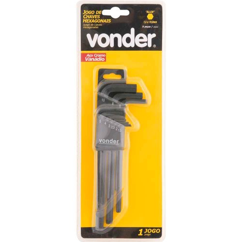 Jogo de Chave Allen Longa 1,5 a 10mm - 9 peças - Vonder