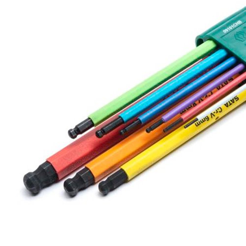 Jogo de Chave Allen Longa Color Hexagonal Abaulada 9 peças - Sata