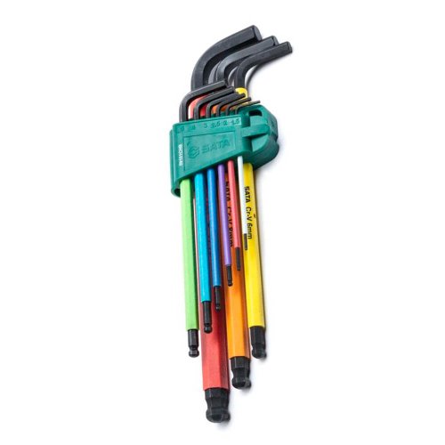 Jogo de Chave Allen Longa Color Hexagonal Abaulada 9 peças - Sata