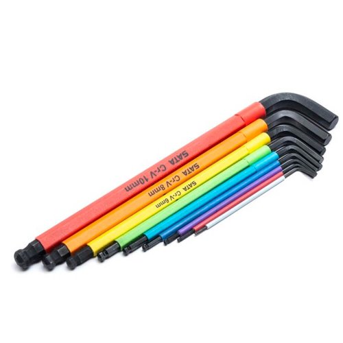 Jogo de Chave Allen Longa Color Hexagonal Abaulada 9 peças - Sata