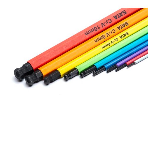 Jogo de Chave Allen Longa Color Hexagonal Abaulada 9 peças - Sata