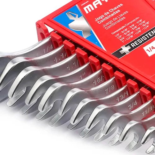 Jogo de Chave Combinada 1/4" a 1.1/4" - 16 peças - Mayle