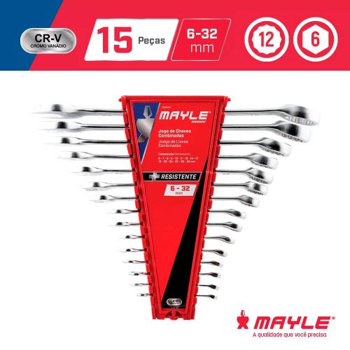 Jogo de Chave Combinada 6-32mm - 15 peças - Mayle